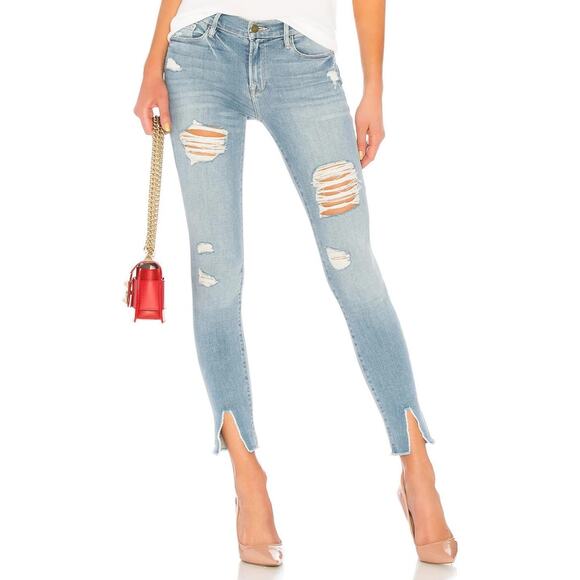 FRAME Le Skinny de Jeanne High Rise Stretch Jeans Distressed Light Wash 28 - Picture 1 of 8
